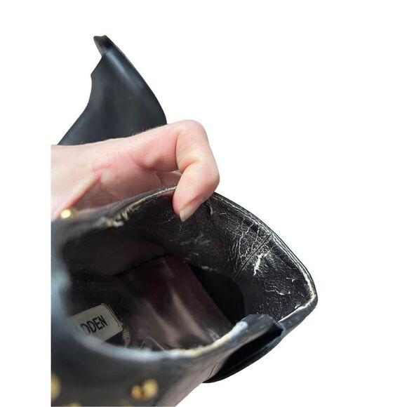 Steve Madden Studded Peep Toe Black Leather High Heel Booties size 10 - Picture 9 of 15